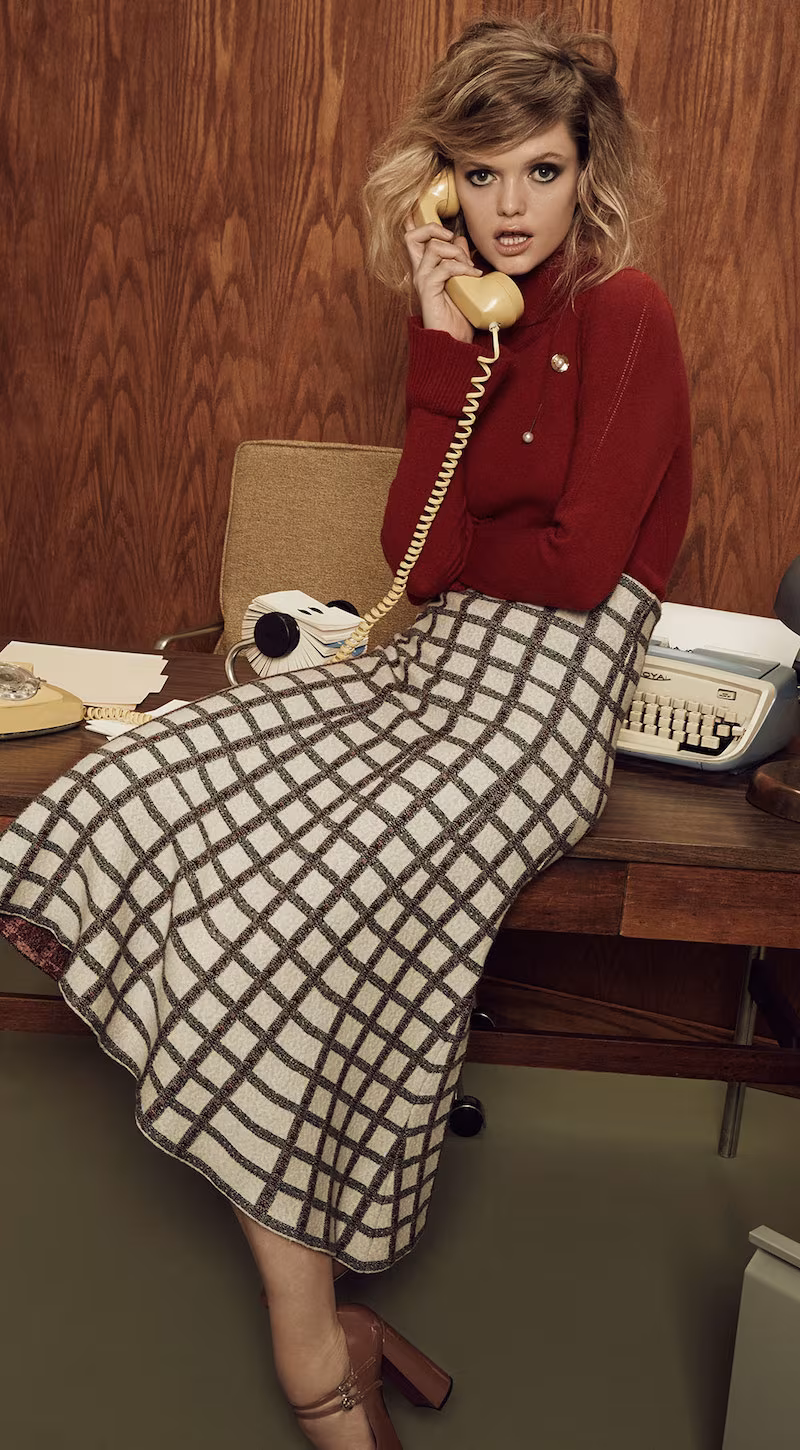 Derek Lam 10 Crosby Flared Checkered Skirt