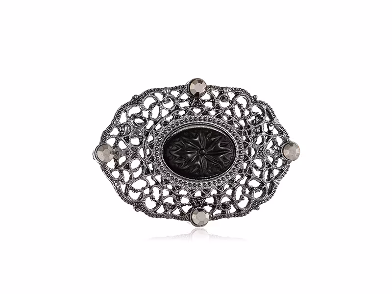 Downton Abbey Jet Memento Boxed Belle Epoch Oval Filigree Jet Carved Center Stone Bar Pin