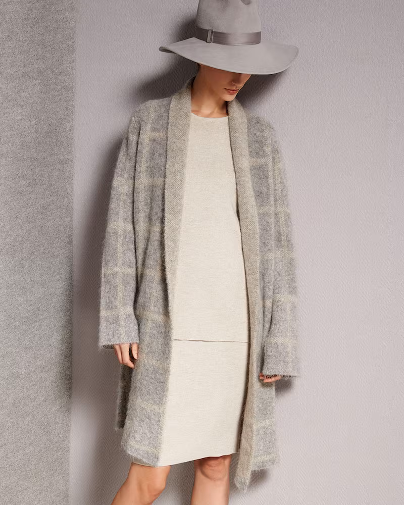 Eileen Fisher Windowpane-Check Shawl-Collar Coat