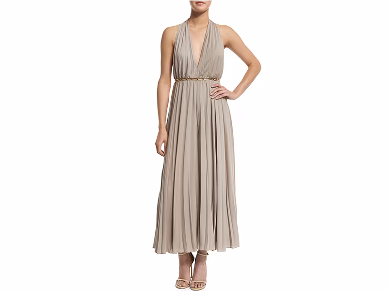 Halston Heritage Halter Pleated Wide-Leg Jumpsuit