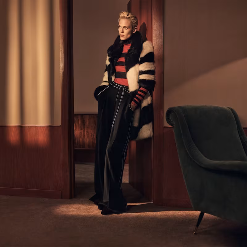 J.Crew Geo Striped Faux Fur Coat