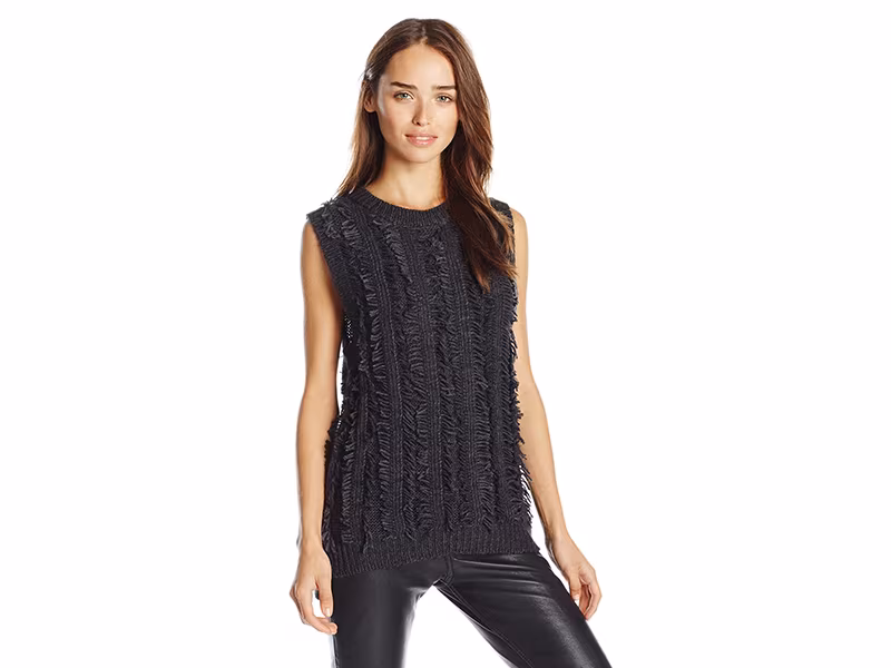 J.O.A. Sleeveless Frayed Sweater Top