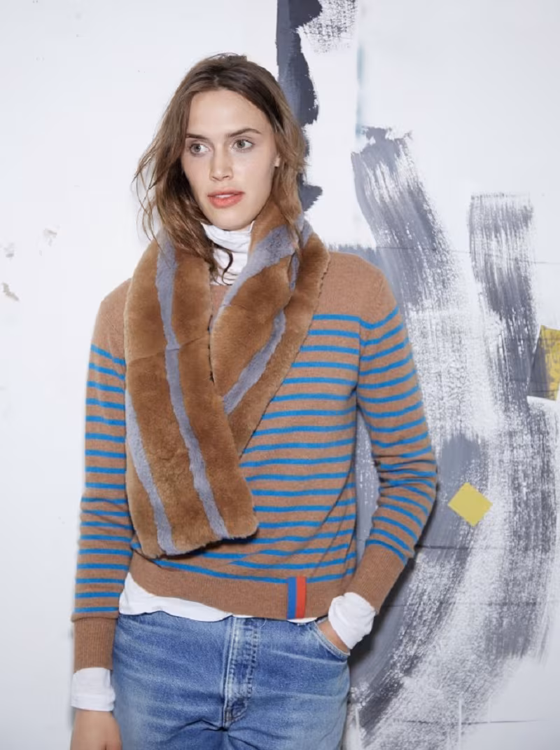 Kule The Louis Colorblocked Rabbit Fur Pull Through Scarf