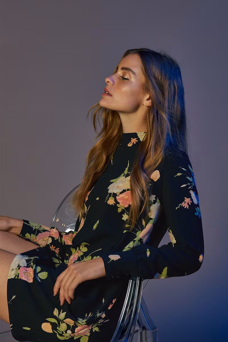 Leith Floral Mock Neck Shift Dress