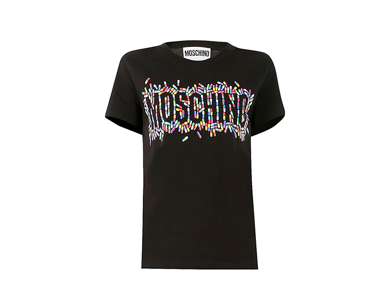 Moschino Pill Logo Printed Cotton Jersey T-Shirt