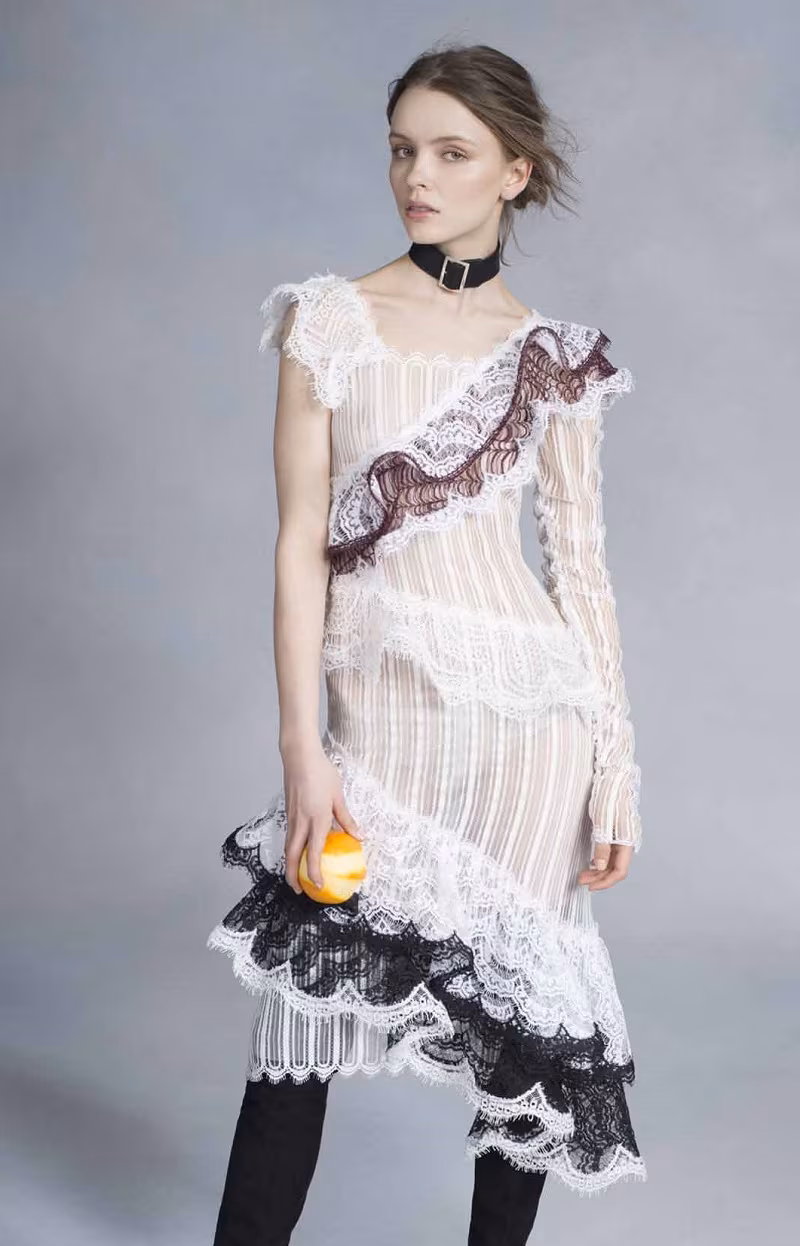 Rodarte Single Sleeve Asymmetrical Ruffle Dress