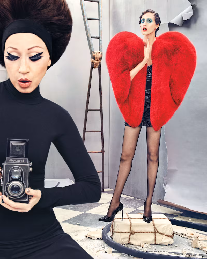 Saint Laurent Heart-Shaped Fur Cape