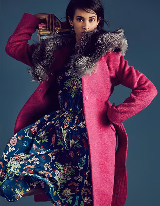 Tanya Taylor Fox Fur Collar Wrap Coat
