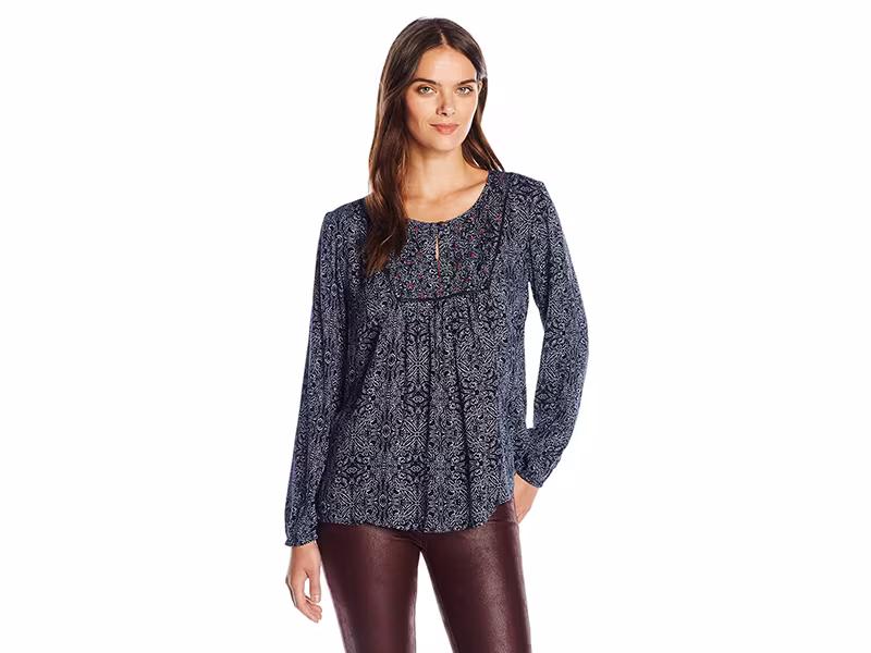 VELVET BY GRAHAM & SPENCER Batik Print Embroidered Blouse