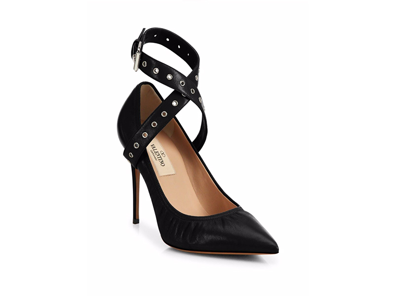 Valentino Love Latch Grommeted Leather Ankle-Wrap Pumps