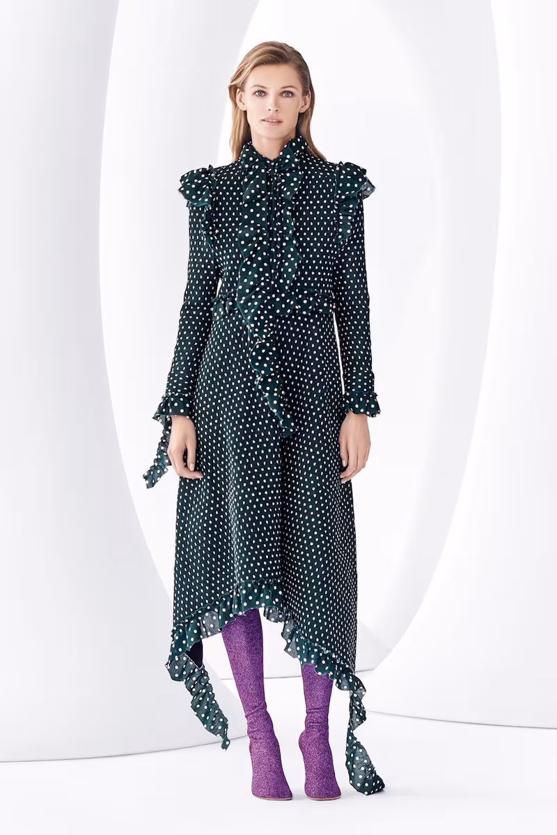 Vetements High Neck Frilled Polka Dot Dress