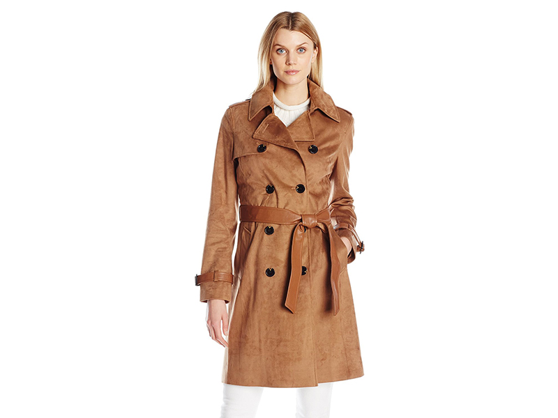 Via Spiga Faux Suede Double Breasted Trench Coat