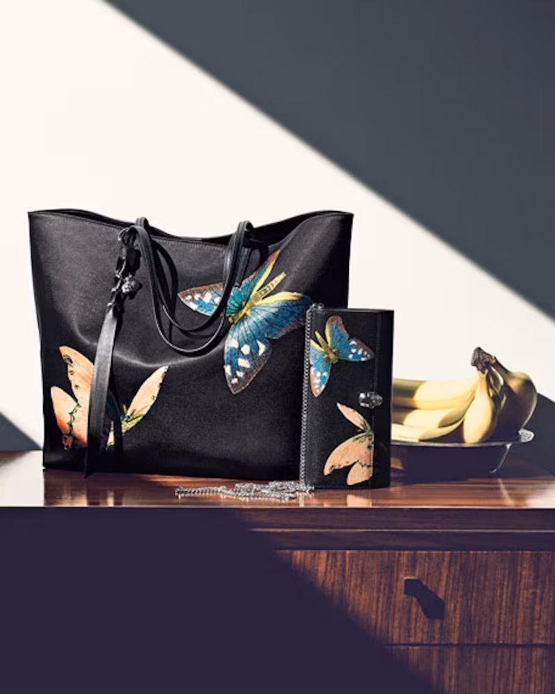 Alexander McQueen Butterfly Satin Skull Tote Bag