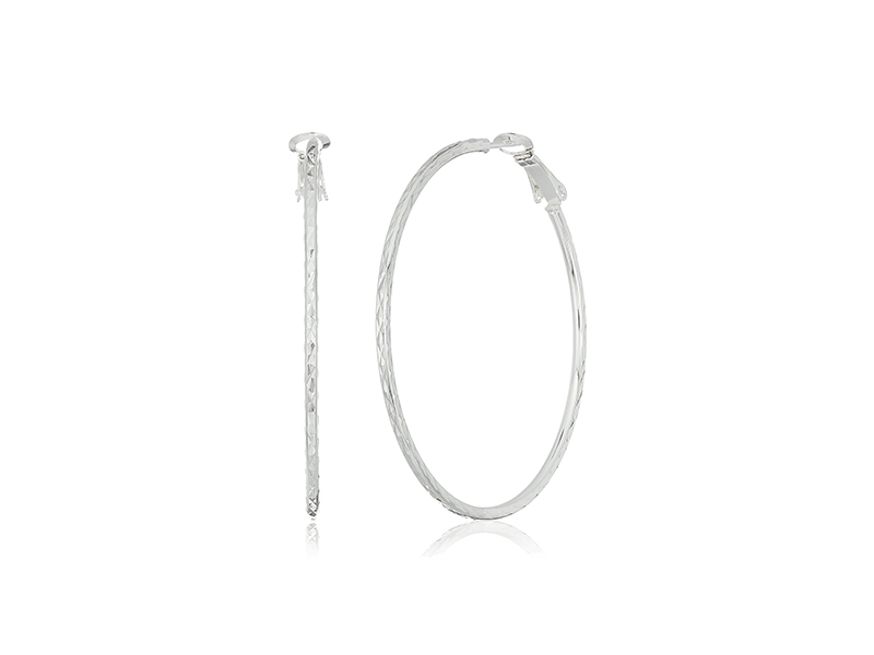 Amazon Collection Sterling Silver 50 X 2 Diamond Cut Paddle Back Hoop Earring