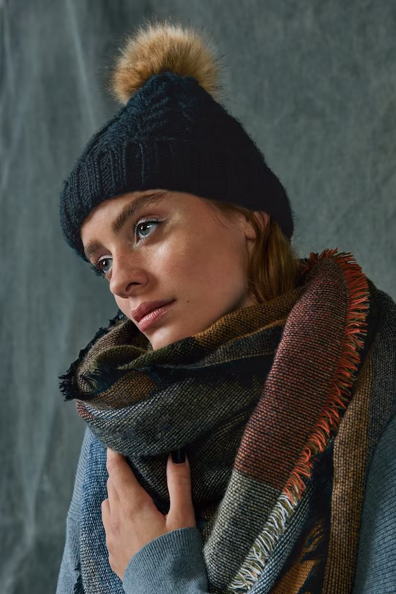 BP. Knit Beanie with Faux Fur Pompom