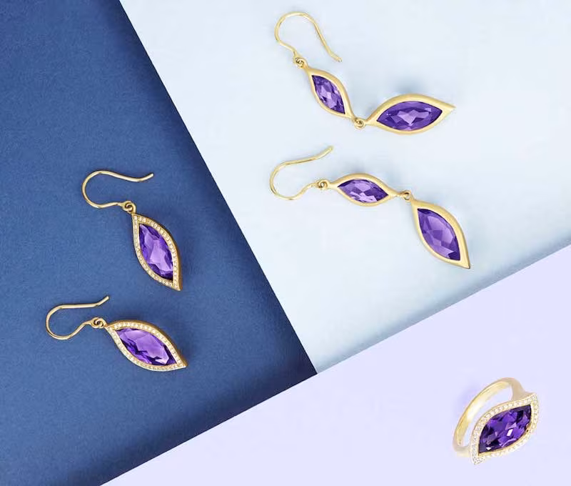 Carelle 18K Yellow Gold & Amethyst Leaf Double-Drop Earrings