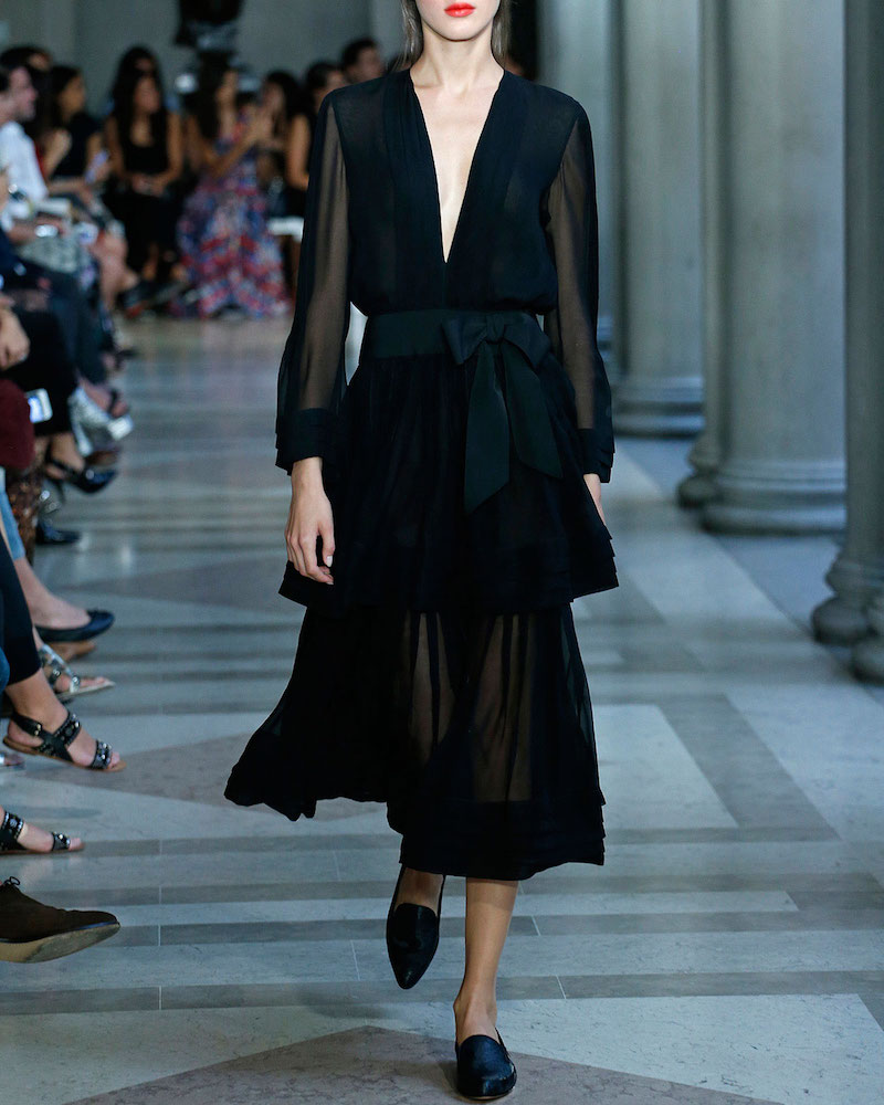 Carolina Herrera Deep-V Long-Sleeve Silk Dress