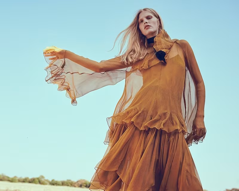 Chloé High-Neck Silk-Crepon Ruffle Blouse