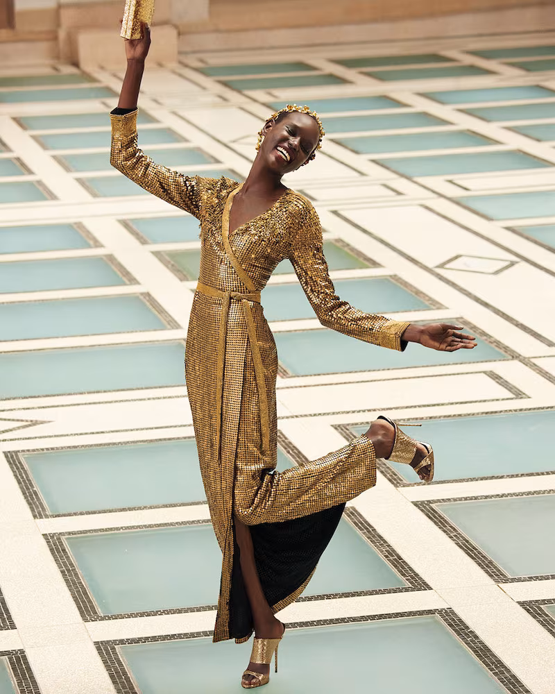 Diane von Furstenberg Ariel Armour Embellished Wrap Dress