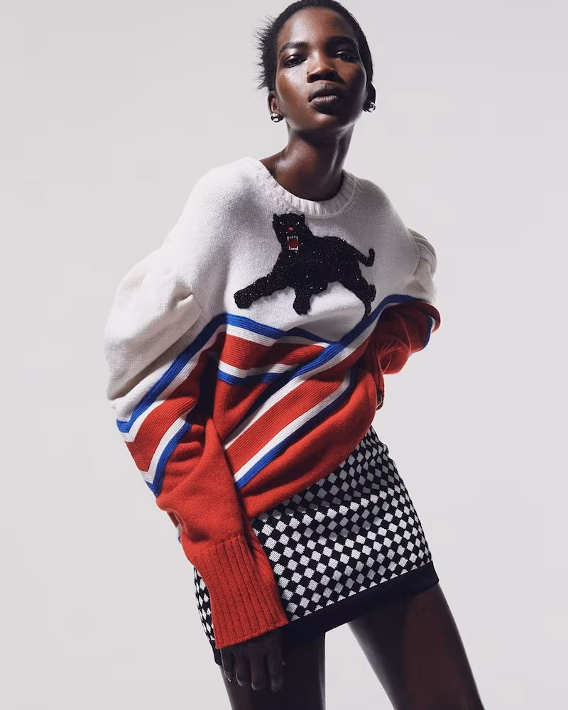 Gucci Panther-Appliqué Pleated-Shoulder Wool Sweater