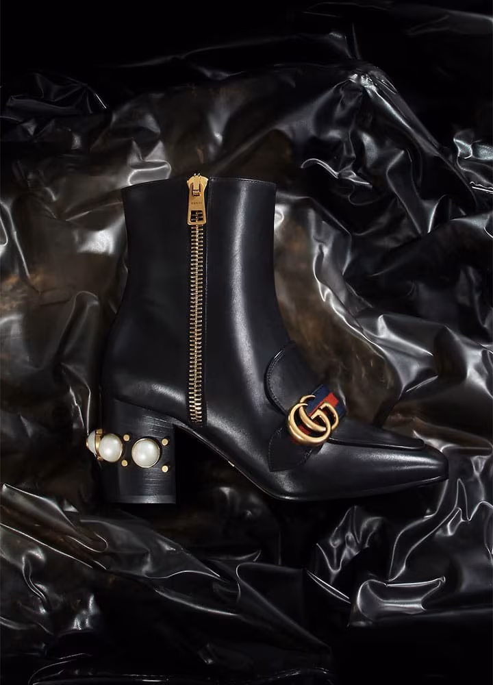 Gucci Peyton Embellished Heel Leather Ankle Boots