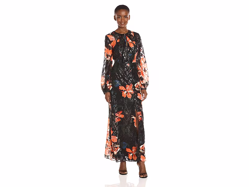 Guess Long Sleeve Lisbeth Floral Print Maxi Shirt Dress