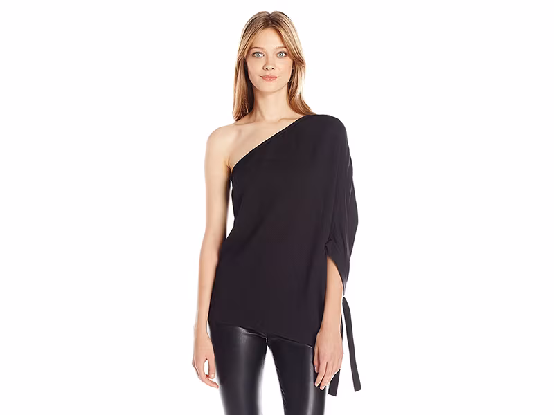 HALSTON HERITAGE One Sleeve Flowy Asymmetrical Top