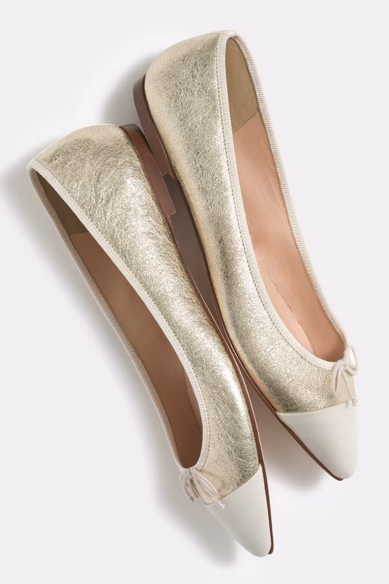 J.Crew Gemma Cap-Toe Flats In Metallic Leather