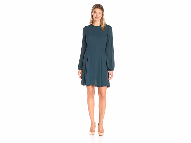 Lark & Ro Bishop-Sleeve Flare Dress