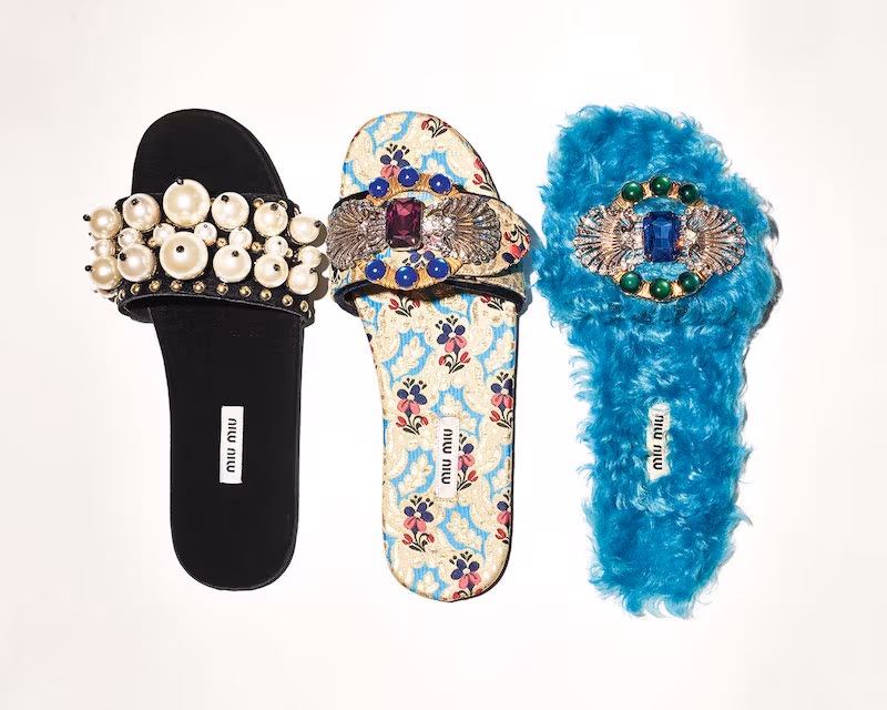 Miu Miu Crystal Faux-Shearling Slide Sandal