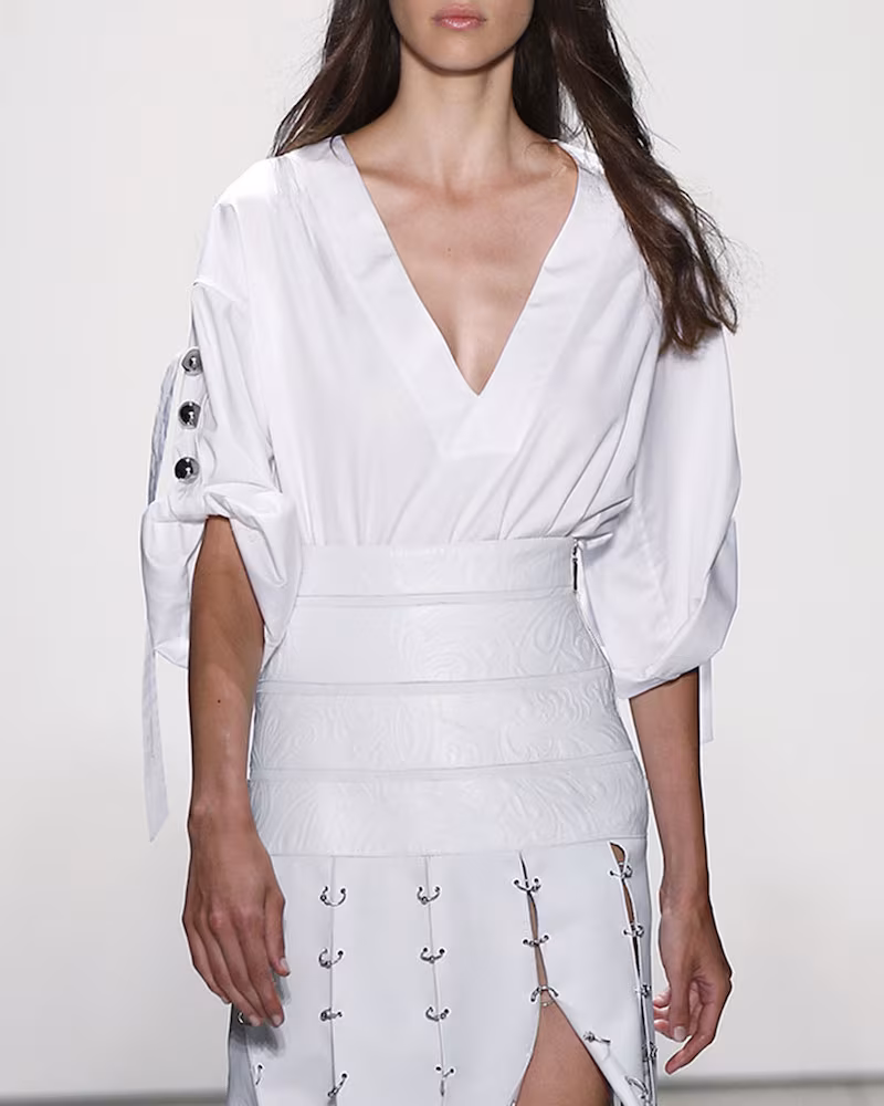 Prabal Gurung Deep-V Button-Sleeve Tunic