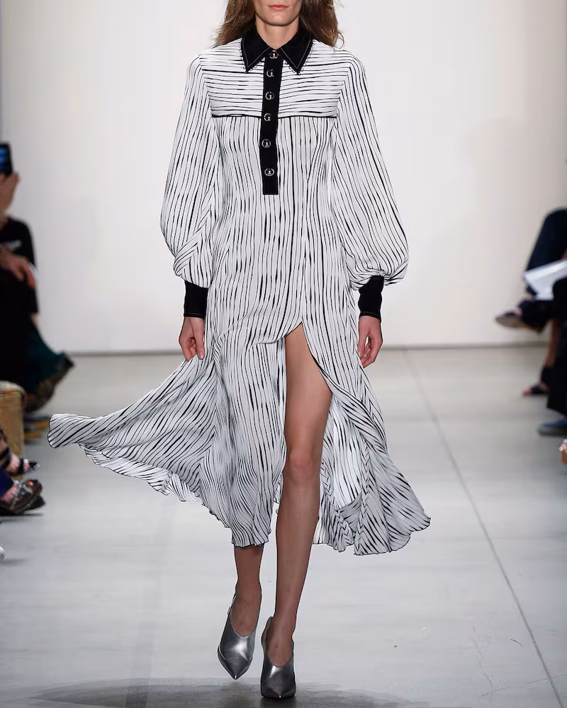 Prabal Gurung Striped Button-Front Long-Sleeve Maxi Dress