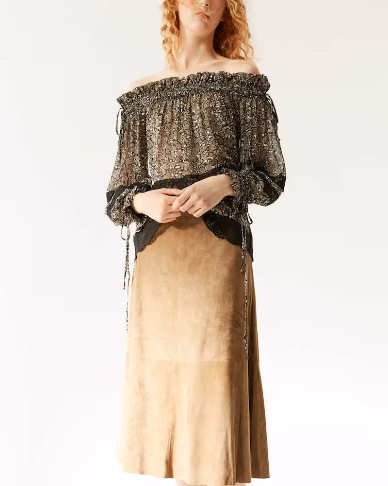 R/R Studio by Robert Rodriguez Suede A-Line Skirt