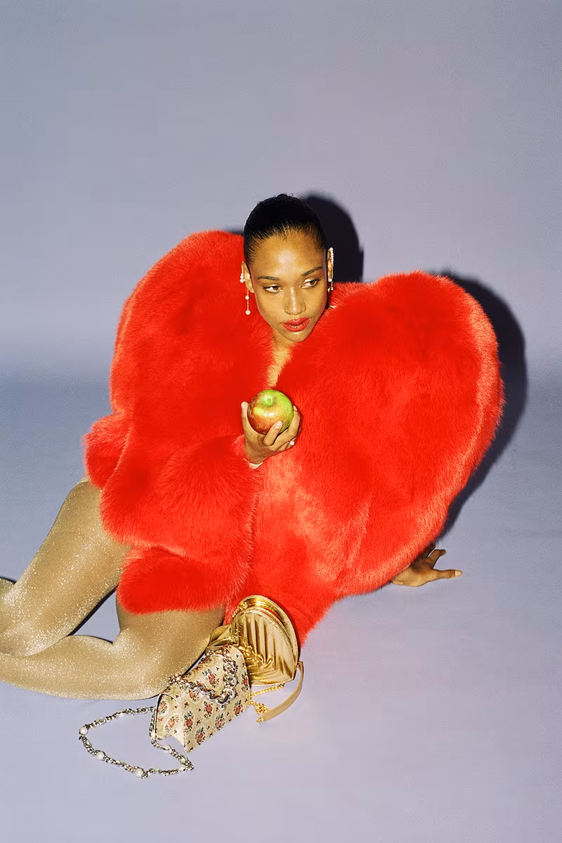 Saint Laurent Red Fur Heart Cape