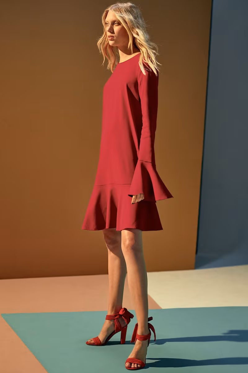 Theory Marah Bergen Bell Sleeve Flounce Hem Dress