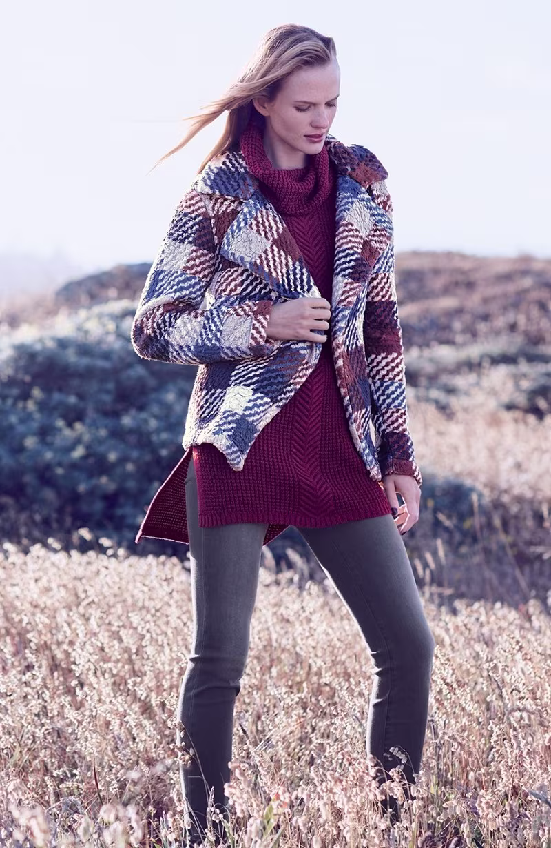 Two by Vince Camuto Plaid Notch Collar Coat