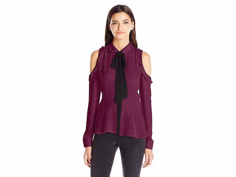 XOXO Crepe Ruffle Cold Shoulder Tie Front Top