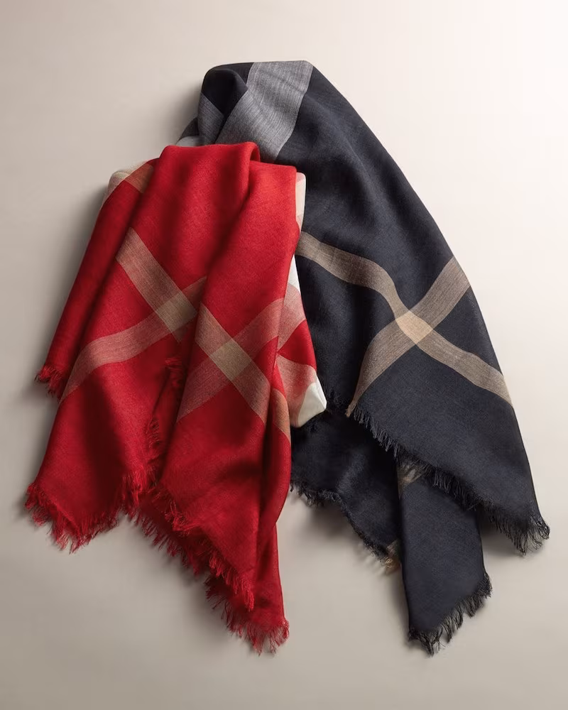 Burberry Check Wool & Silk Square Scarf