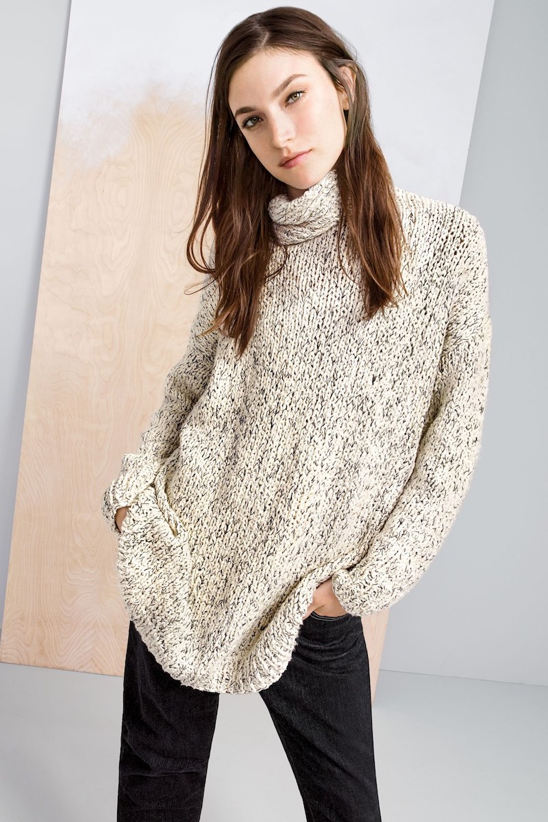 Eileen Fisher Organic Cotton & Alpaca Twist Knit Cowl Neck Sweater