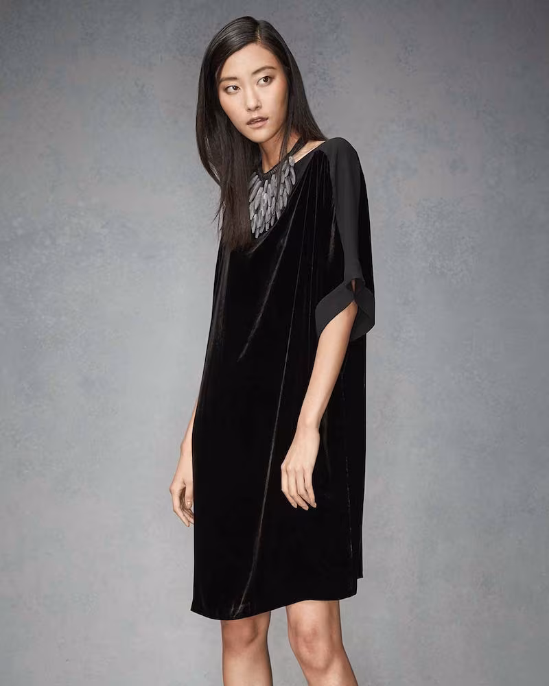 Eileen Fisher Velvet Boat-Neck Kimono Dress