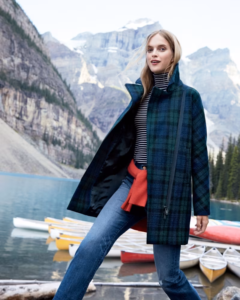 J.Crew Zippered Coat In Black Watch Tartan