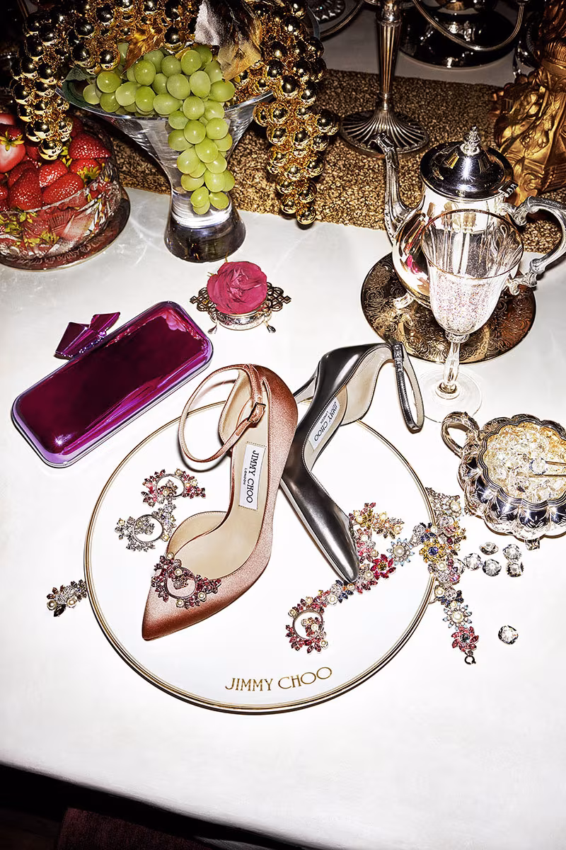 JIMMY CHOO Rosa 100 Steel Mirror Leather Pointy Toe Pumps with Crystal Mix Clip On Jewels