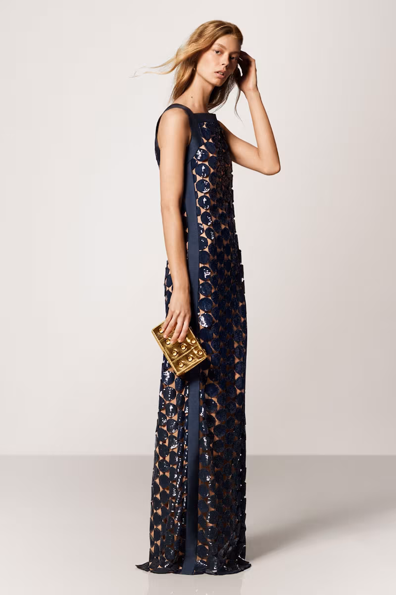 Michael Kors Sequined Guipure Dot Column Gown
