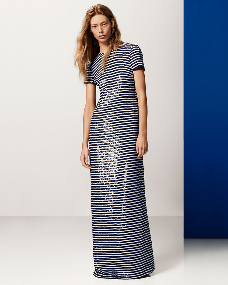 Michael Kors Stripe Sequined Silk-Georgette T-Shirt Gown