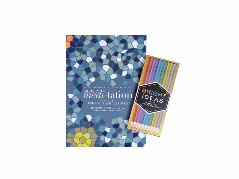 Modern Meditation Coloring Book with Bright Ideas Metallic Colored Pencils