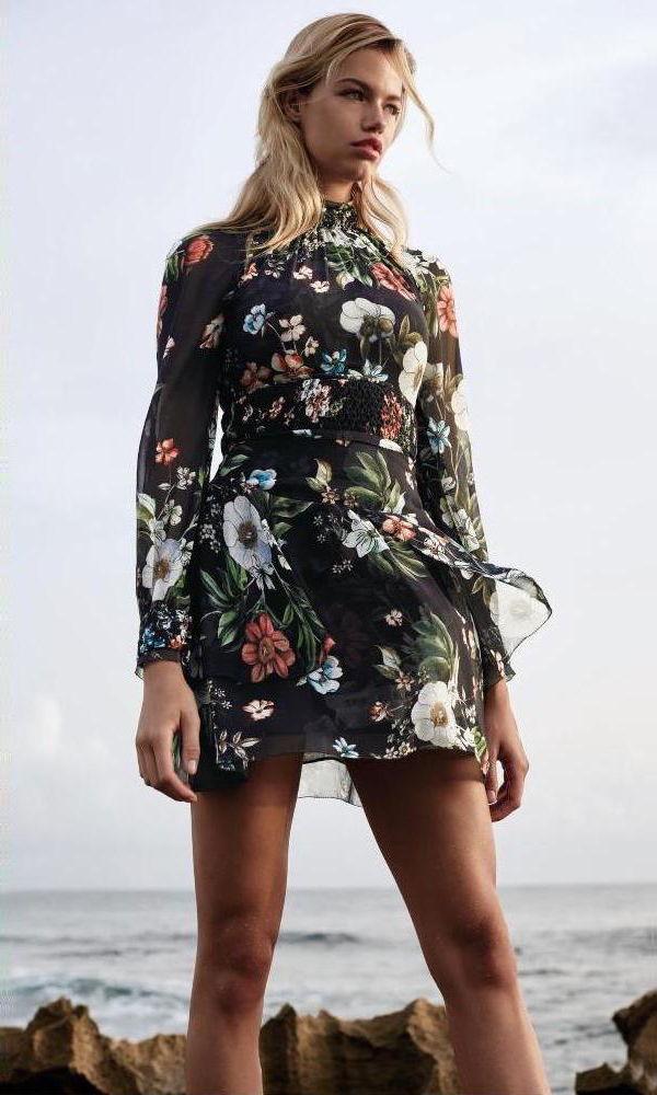 NICHOLAS Vintage Silk Floral-Print Mini Dress