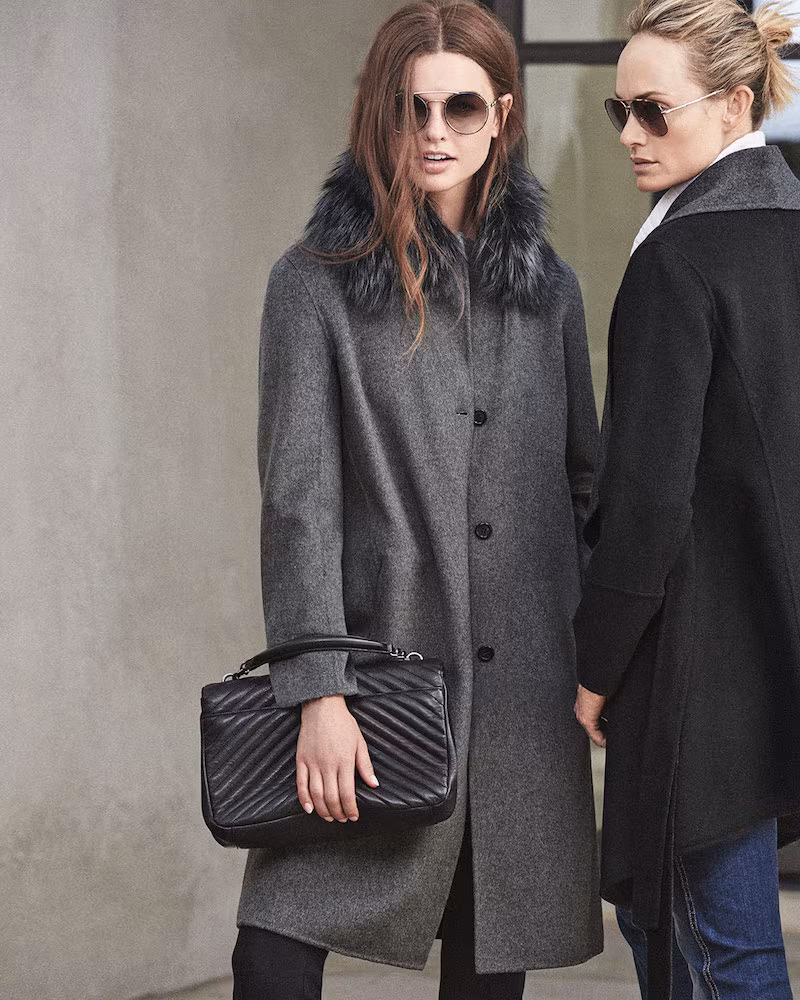 Neiman Marcus Cashmere Collection Cashmere Coat with Detachable Fur Collar