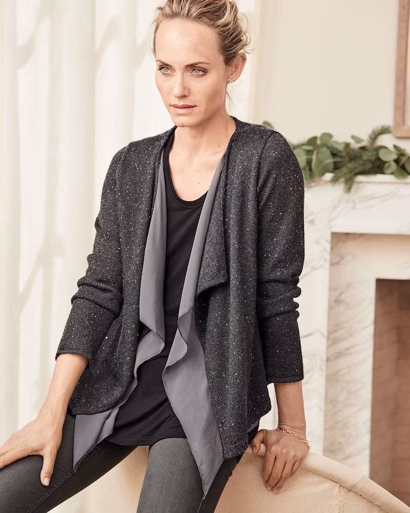 Neiman Marcus Cashmere Collection Sequined Cashmere Drape Cardigan