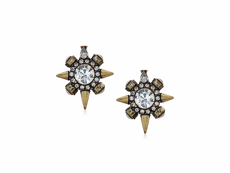 Panacea Antique Gold Pave Crystal Stud Earrings