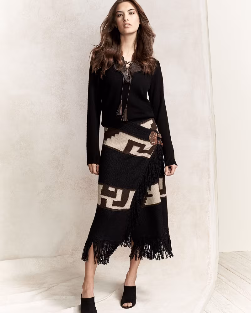Ralph Lauren Collection Embroidered Leather-Trim Cashmere Sweater